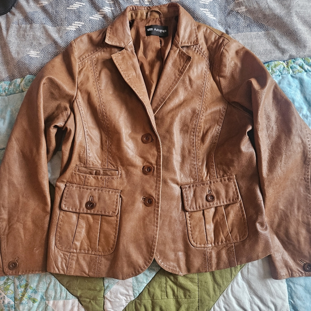 Vintage Marks and Spencer Autograph Women's Brown Leather Jacket